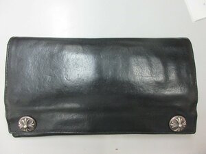 1000円～CHROME HEARTS クロムハーツ LONG CROSS WALLET グリーシー クロスボタン レザー ロングウォレット（原本無）