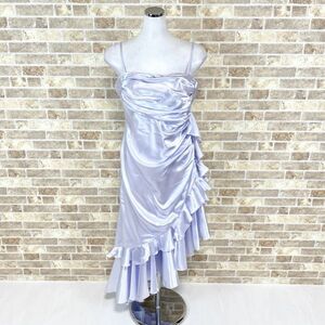 1円 ドレス main bluff ロングドレス 15AR大きなサイズ 薄紫系光沢 カラードレス キャバドレ 発表会 イベント　中古６６４１