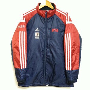 (^w^)b adidas アディダス JFA 朝日新聞 スポーツ ウエア ジャケット ネイビー×レッド 紺×赤Mジップアップ ウインドブレーカー 企業 刺繍