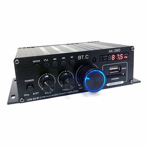 小型2chオーディオアンプ USB/SDカード再生可 Bluetooth5.0対応 Hi-Fiステレオ アダプター/リモコン付 多機能 出力40W＋40W LP-LPAK380