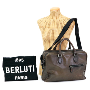 ベルルッティ Berluti ビジネスバッグ スクリットレザー ベネチアンレザー パティーヌ カリグラフィー ブリーフケース ブラウン 中古