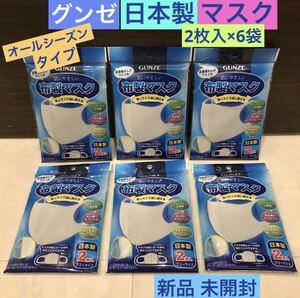 送料無料☆新品 未開封《GUNZE 肌にやさしい 布製 マスク》２枚入り ６袋☆グンゼ☆ライト グレー☆日本製☆メーカー 1袋 1298円