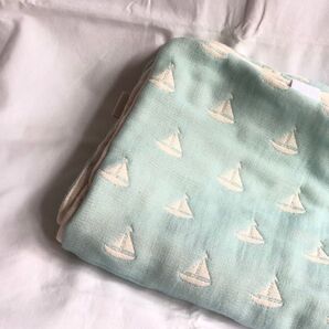 12重ガーゼの枕パット ハンドメイド ヨット アイスブルー fuwara 六重織ガーゼ