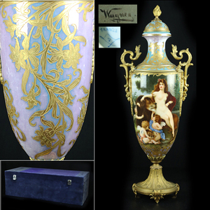 .* gorgeous Daisaku! 19 century France sable hand coloring woman angel map extra-large cover attaching ornament "hu" pot height 78. objet d'art blue BOX attaching 