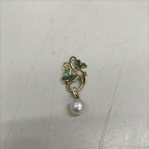 B3594 [Beautiful Goods] K18 Pearl Top Top Diamond 0.02ct