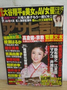 アサヒ芸能 2015年（平成27年）1.1-8■表紙:小倉優子/大場久美子/おののか/佐藤聖羅/安枝瞳/高崎聖子/小瀬田麻由/今野杏南/葉月あや