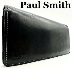 【極美品】ポールスミス Paul Smith マルチストライプ 財布 長財布 ウォレット ロングウォレット 二つ折り財布 wallet ブラック レザー