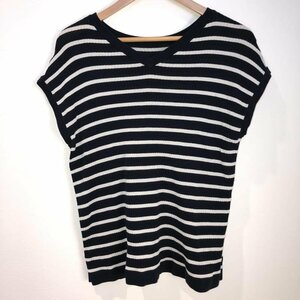PLST M プラステ ニット、セーター 半袖 Knit Sweater 紺 / ネイビー / X 白 / ホワイト / 10010297