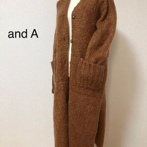 and A アンドエー ロングカーディガン キャメル ブラウン ニット ウール混