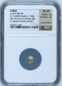 【鑑定品】リディア王国 1/12スタテル エレクトロン貨 ライオン スターテル NGC 金貨 アンティークコイン 