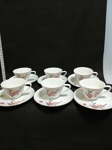 CS102513.昭和レトロ　アンティーク　fancy china カップ&ソーサー 6客セット 花柄　レトロポップ/80