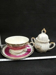 CS10265.昭和レトロ　Pearl china カップ&ソーサー 1客 シュガーポット　セット/60