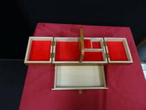 木製　ソーイングボックス　裁縫箱　小物入　サイズ約25×14高さ持ち手含まず12cm　ek-286gyy2_画像2
