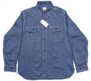 YSL73東洋XL長袖 ワークシャツ ダブルエルボー 日本製 綿100%ジーンコード コードストライプ マチ付きSUGAR CANEシュガーケーン 色紺