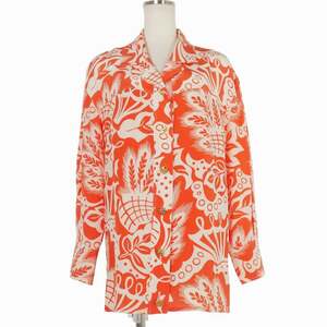  Chanel CHANEL Vintage silk shirt blouse aro is long sleeve total pattern 34 orange 26137 lady's 