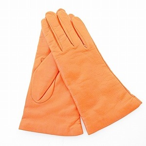 SERMONETA Gloves セルモネータ グローブス 美品 レザー カシミア グローブ 手袋 オレンジ 7 1006 レディース