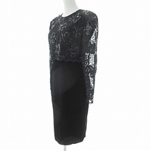 タルボット TALBOTS 美品 ワンピース パーティ ドレス 長袖 膝丈 ビジュー 総レース ベロア スパンコール ビーズ 黒 2 1026 レディース_画像2