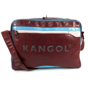  Kangol KANGOL shoulder bag bag Logo print fake leather Brown tea white light blue men's 