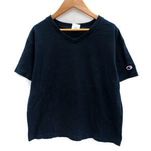 チャンピオン CHAMPION Tシャツ カットソー 半袖 Vネック ロゴ刺繍 M 紺 ネイビー /SM29 レディース