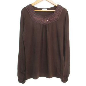  axes femme axes femme cut and sewn long sleeve square neck race biju-L tea Brown /FF32 lady's 