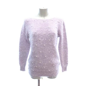  Rojita ROJITA shaggy knitted sweater long sleeve boat neck pearl M purple purple /CT lady's 