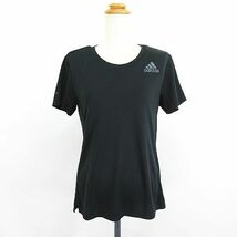 アディダス adidas Tシャツ カットソー 半袖 クルーネック 地模様 ロゴ OT ブラック スポーツウェア ※EKM レディース_画像1