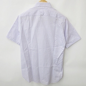 ダーバン DURBAN シャツ カーターシャツ 半袖 ホリゾンタルカラー ストライプ 綿 紫 白 パープル ホワイト 41/16 メンズの画像2