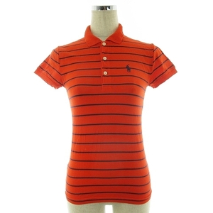  Ralph Lauren RALPH LAUREN GOLF polo-shirt cut and sewn short sleeves po knee embroidery stretch border S orange navy blue navy lady's 