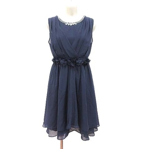  Misch Masch party dress One-piece knee height no sleeve flower decoration biju- tuck frill M navy blue navy /CT lady's 