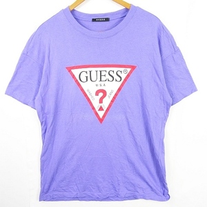 ゲス GUESS Tシャツ カットソー 半袖 綿 L パープル プリント kz6295 メンズ