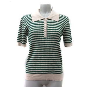 va can si-VACANCY polo-shirt rib short sleeves border F green green beige /YI lady's 