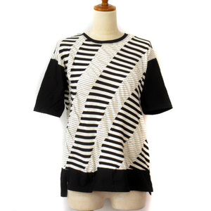 ヒロコビス HIROKO BIS デザインボーダーTシャツ 9 黒 ブラック 白 ホワイト レディース