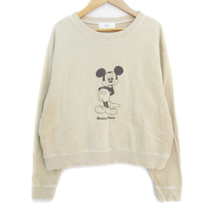  azur bai Moussy × Disney sweatshirt sweat Short long sleeve round neck print Mickey M beige #MO lady's 