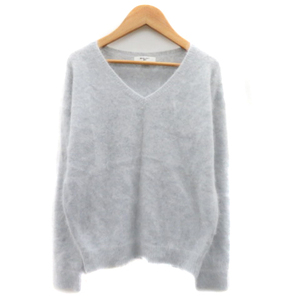 Natural Beauty Basic shaggy knitted cut and sewn long sleeve V neck plain Anne gola.M light blue /YK32 lady's 