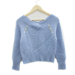  Laisse Passe LAISSE PASSE knitted sweater long sleeve V neck biju- wool .34 light blue light blue /MS21 lady's 