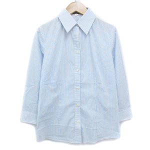  M ke- Michel Klein MK MICHEL KLEIN shirt blouse 7 minute sleeve stripe pattern 38 white light blue white light blue /FF47 lady's 