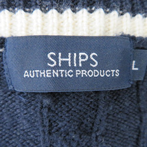 シップス SHIPS ニット セーター 長袖 Vネック ケーブル編み ウール L 紺 ネイビー /YK41 メンズ_画像4