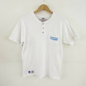 ラッセルアスレティック RUSSELL ATHLETIC カットソー Tシャツ ヘンリーネック 半袖 刺繍 ロゴ L *T892 メンズ