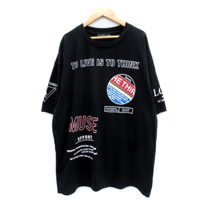 プレイスプラン PLACE：PLAN Tシャツ カットソー 半袖 ラウンドネック プリント オーバーサイズ L 黒 ブラック /SY26 メンズ