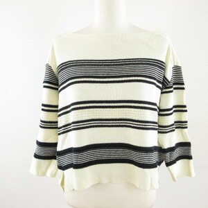  Nano Universe nano universe knitted - sweater 7 minute sleeve border eggshell white white black F *T921 lady's 