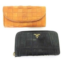 プラダ PRADA 等 2点 長財布 ウォレット レザー 編み込み メッシュ ナッパゴーフル ラウンドファスナー 大容量 黒 ブラック ブラウン キャ_画像1