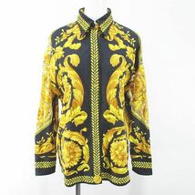 未使用品 ジャンニヴェルサーチ ヴェルサーチェ GIANNI VERSACE 長袖 シャツ ブラウス 比翼 38 黒系 ブラック イタリア製 シースルー 透け_画像1