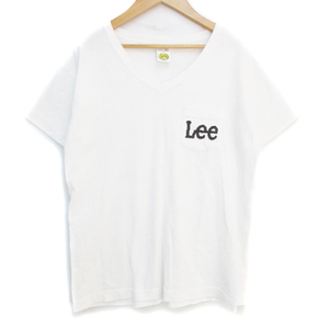 リー LEE Tシャツ カットソー 半袖 Vネック ロゴプリント 透け感 S 白 黒 ホワイト ブラック /FF37 メンズ