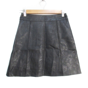 ディーホリック DHOLIC フェイクレザースカート 台形スカート ひざ丈 無地 S 黒 ブラック /FF47 レディース