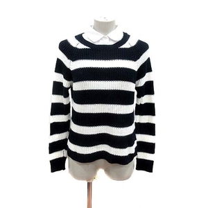  Untitled UNTITLED Dessin knitted cut and sewn border collar attaching long sleeve navy blue navy white white /YK #MO lady's 
