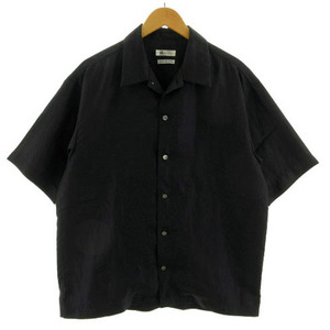 タケオキクチ TAKEO KIKUCHI シャツ オープンカラー 半袖 オーバーサイズシルエット シャイニー 光沢 日本製 ブラック 黒 L メンズ