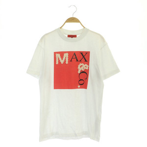 マックス&コー MAX&CO. 半袖Tシャツ カットソー クルーネック プリント フラワーモチーフ S 白 ホワイト /MY ■OS レディース