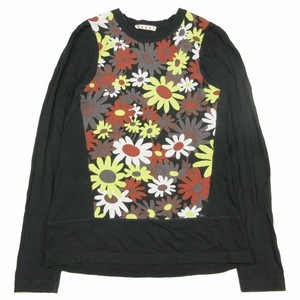 12SS マルニ MARNI ボタニカル 花柄 プリント 切替 Tシャツ 長袖 クルーネック スイッチング プルオーバー カットソー 38 黒