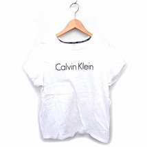 カルバンクライン CALVIN KLEIN 国内正規品 カットソー Tシャツ ボートネック コットン 綿 透け感 ロゴプリント 半袖 L 白 ホワイト_画像1