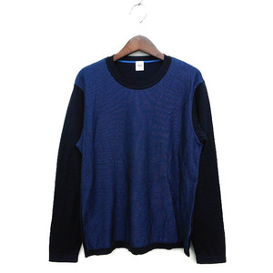  Takeo Kikuchi TAKEO KIKUCHI knitted cut and sewn T-shirt rib crew neck cotton . long sleeve 2 navy blue navy /NT13 men's 